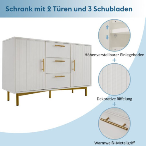 Commodes - MUVOE - 2 deuren - 3 lades - Verstelbare planken - Wit 2