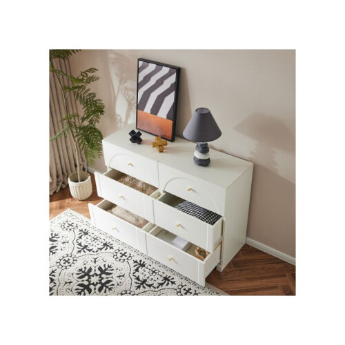 Commode - MUVOE - 6 laden - Crème wit - Romantisch - H82/B120/T40 cm 1