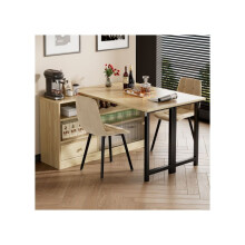 Tavolo da pranzo pieghevole - MUVOE - Estensibile - Ritiro integrato - Design girevole a 360 - Naturale+Nero
