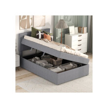 Cama tapizada - MUVOE - 90 x 200 cm - Gris - Gran espacio de almacenamiento - Sin colchón
