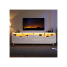 TV-meubel - MUVOE - Gebogen ontwerp - Glanzend wit - LED-verlichting - 175 x 38 x 51 cm