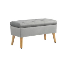 Banc de rangement - MUVOE - 102x35x43 cm - Legno di gomma - Grigio - Rivestito in velluto