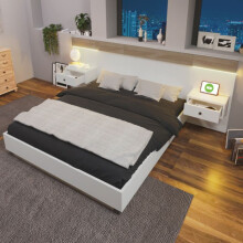 Kaksosvuode - MUVOE - 160 x 200 cm - LED-lokerot - USB-portti - Nykytyylinen muotoilu