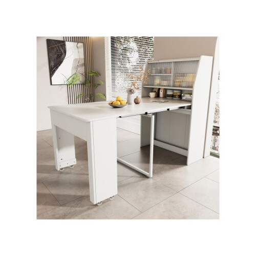 Uitschuifbare eettafel, L52/132.5*L80*H76 cm, Multifunctionele eettafel met een compact ontwerp, Wit