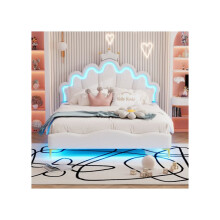 Cama doble - MUVOE - 140x200 cm - Cuero PU - LED regulable - Diseño nube