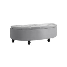 Panca di stoccaggio - MUVOE - Sgabello in velluto grigio - 2 in 1 - Massimo comfort - Stile classico