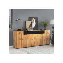 Cristaleira, armário de cozinha, armário de armazenamento, 208 x 39.5 x 80 cm, Cômoda com 4 portas, 2 gavetas, Buffets