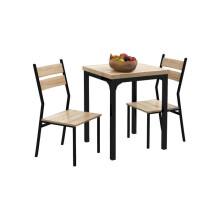 Mesa de cozinha - MUVOE - Conjunto 3 peças - Madeira natural e preta - 4 lugares - Design compacto