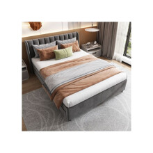 Lit 140x200 cm - MUVOE - Velours gris - 2 tiroirs - Sommier Ă lattes - Design contemporain