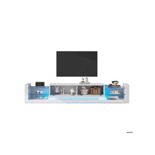 Meuble TV - MUVOE - 181 cm - Éclairage LED - 2 tiroirs - Brillant blanc 1