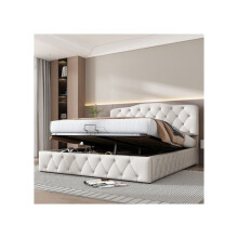 Letto imbottito - MUVOE - 140 x 200 - Testata regolabile - Pelle sintetica - Bianco