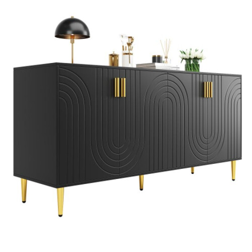 Buffet - MUVOE - Design Ondulé - Noir - 152 x 40 x 75 cm - 2 Portes 1