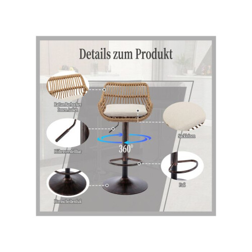 Barkruk - MUVOE - Set van 2 - Hoogte verstelbaar - Metaal - Beige 1