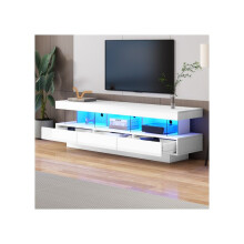 TV-meubel - MUVOE - 160x38x50.5cm - Hoogglans wit - 3 glazen compartimenten - LED-verlichting