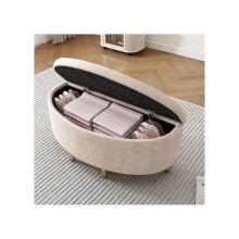Banc rembourré - MUVOE - 90 x 40 x 42 cm - Velours beige - Rangement intégré - Design élégant