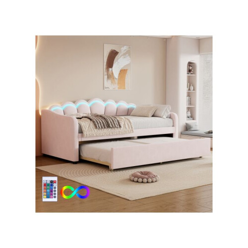 Dagbed - MUVOE - 90x200 cm - Velours - Minimalistisch - Roze