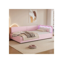 Lit de jour - MUVOE - 90x200 cm - Rose - Sommier à lattes - Éclairage LED