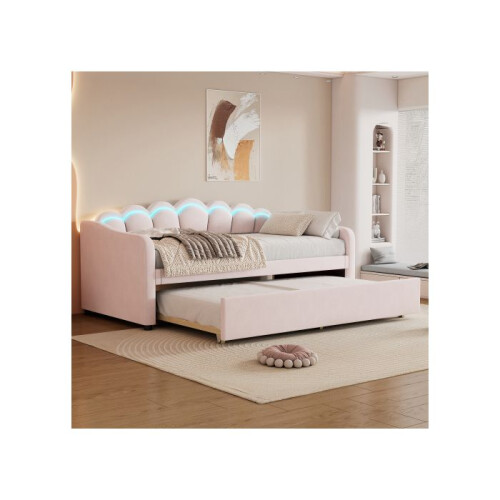 Dagbed - MUVOE - 90x200 cm - Velours - Minimalistisch - Roze 2