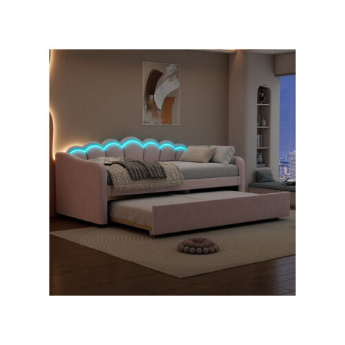 Dagbed - MUVOE - 90x200 cm - Velours - Minimalistisch - Roze 1