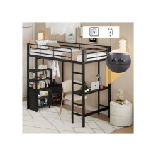 Lit alto - MUVOE - 90x200cm - Escritorio integrado - Toma de corriente y USB - Negro