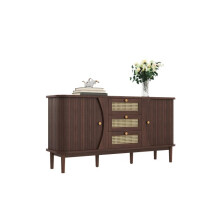 Dressoir - MUVOE - Rieten kast - 3 lades - Hedendaags design - Kleur notenhout