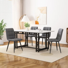 Eetkamertafelset - 120x70cm - 4 stoelen - Donkergrijs fluweel - Metaal