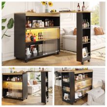 Moderne bartafel - MUVOE - Schwaz - Uitschuifbaar 138-204 cm - Opbergmogelijkheden met LED - 8 plaatsen