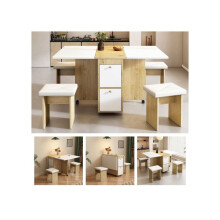 Eetkamertafelset, (bestaande uit eetkamertafel, 4 stoelen) 120*80*75 cm, wit + eiken