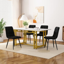 Eettafel - MUVOE - 120x70cm - Goud - 4 zwarte stoelen - Moderne elegantie