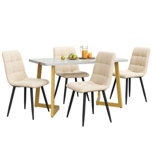Mesa de jantar - MUVOE - 117 cm - 4 cadeiras - Veludo bege - Retangular 1