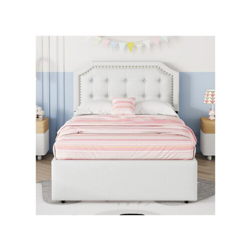 Lit - MUVOE - 90x200 cm - Beige chiaro - Imbottito con cassetti - Design elegante 1