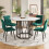 Moderne hexagonale eetkamertafel van marmer + 4 groene fluwelen eetstoelen 1