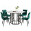 Moderne hexagonale eetkamertafel van marmer + 4 groene fluwelen eetstoelen 3
