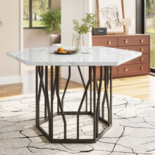 Eettafel - Modern - Hexagonaal - Marmer - Zwart metaal - Hedendaags ontwerp