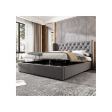 Lit rembourré - MUVOE - Twin 140x200 - Tissu velours - Design Chesterfield - Rangement intégré
