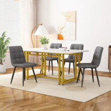 Eettafel - Modern - 120x70cm - 4 Stoelen - Grijs - Gouden metalen poten