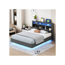 Lit - MUVOE - 140x200 cm - Prise USB - Éclairage LED - Tête de lit réversible