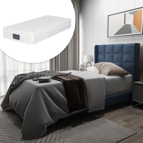 Lit semplice - MUVOE - 90x200 cm - Imbottito - Materasso a molle - Blu