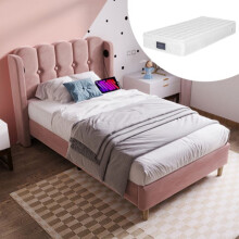 Letto imbottito - MUVOE - 90 x 200 cm - Rosa - Caricatore USB Type C - Materasso incluso