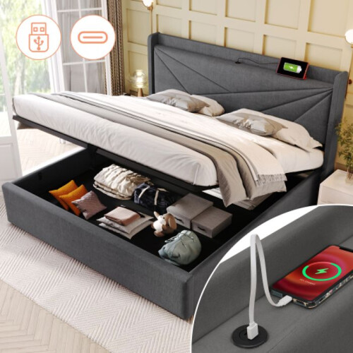 Dubbellaags bed - MUVOE - 140x200 - Hoofdeinde met USB-oplader - Metaal frame - Eigentijds ontwerp 1