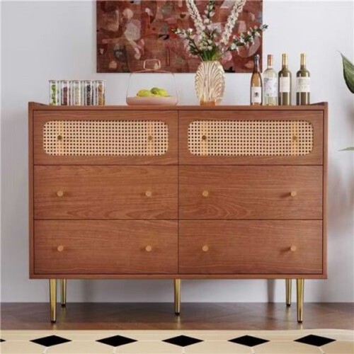 Commode - 6 tiroirs - Vintage - Noyer - Pieds métalliques 20 cm 1