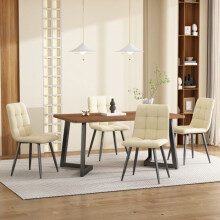 Eetkamer set (5 delen), eettafel met 4 stoelen, eetkamerstoelen van beige velours.