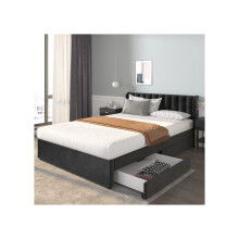 Lit 140x200 cm - MUVOE - Velours Noir - Tiroirs de rangement - Sommier Ă lattes - 2 places