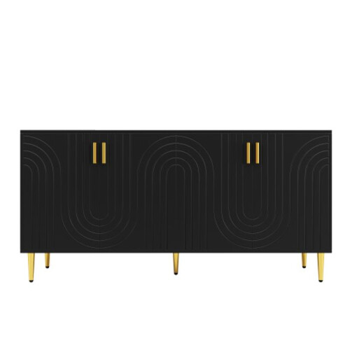 Buffet - MUVOE - Design Ondulé - Noir - 152 x 40 x 75 cm - 2 Portes 2