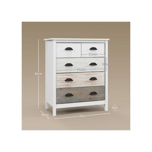 Commode - MUVOE - 5 lades - Wit - 70x38x85 cm - Antikantel 2