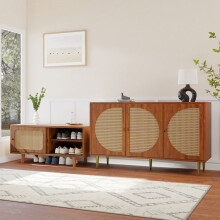 Móvel de sala em rattan - Combinação de uma cómoda em rattan e um armário para sapatos, cor nogueira