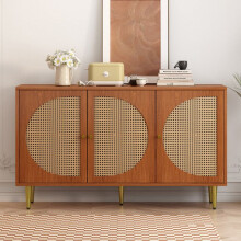 Buffet - MUVOE - 3 portas em rattan - Nogueira - 129.8x40x76 cm - Estilo contemporâneo
