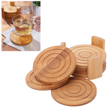 6Pcs Bamboo Coasters with Holder, 10cm Round Hot Cold Drink Pads