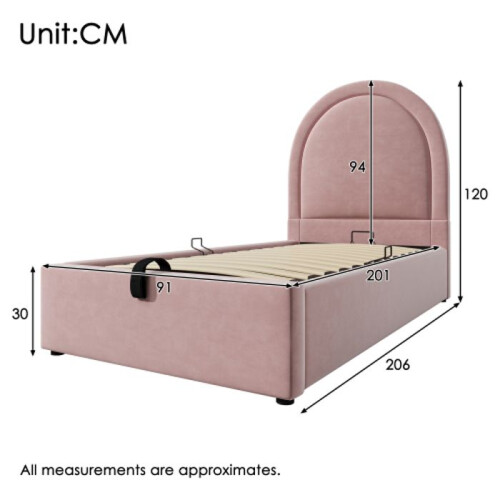 Lit semplice - MUVOE - 90 x 200 cm - Rosa - Velluto - Con storage idraulico 1