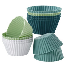 12pcs Silicone Muffin Cases Reusable Cupcake Molds for Baking Compatible with Air Fryers, Navy, Dusty Blue, Green, White